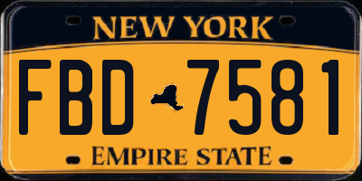 NY license plate FBD7581