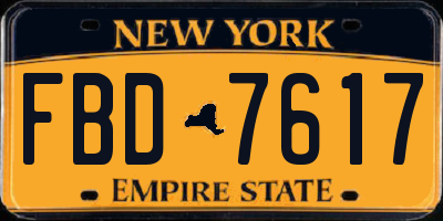 NY license plate FBD7617