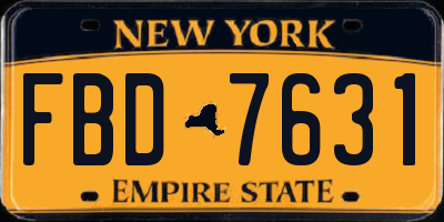 NY license plate FBD7631