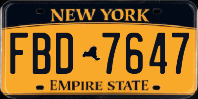 NY license plate FBD7647