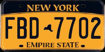 NY license plate FBD7702