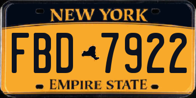 NY license plate FBD7922