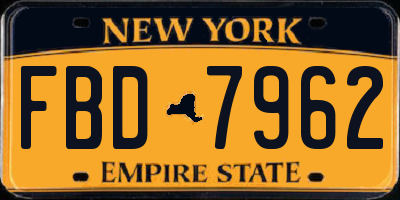 NY license plate FBD7962