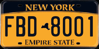 NY license plate FBD8001