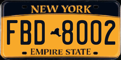 NY license plate FBD8002