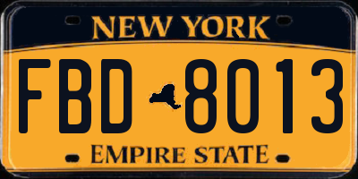 NY license plate FBD8013