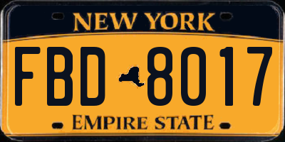 NY license plate FBD8017