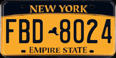 NY license plate FBD8024