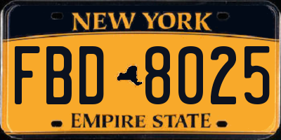 NY license plate FBD8025
