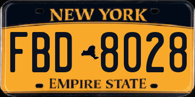 NY license plate FBD8028