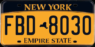 NY license plate FBD8030