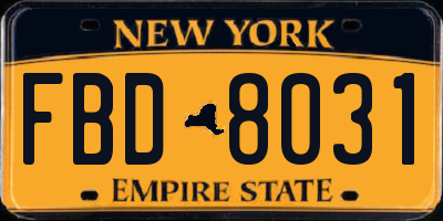 NY license plate FBD8031