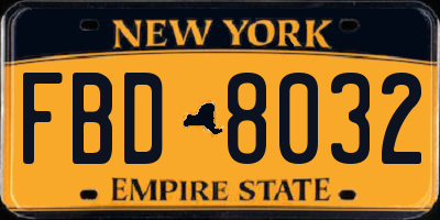 NY license plate FBD8032