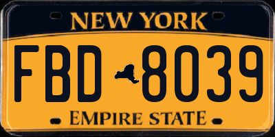 NY license plate FBD8039