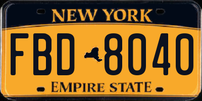 NY license plate FBD8040