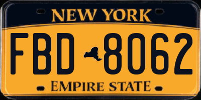 NY license plate FBD8062