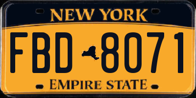NY license plate FBD8071