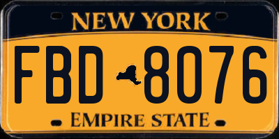 NY license plate FBD8076