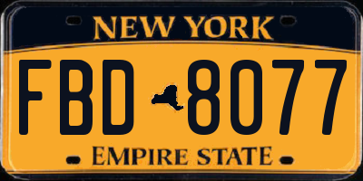NY license plate FBD8077