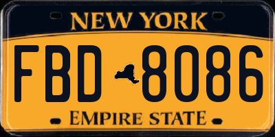 NY license plate FBD8086