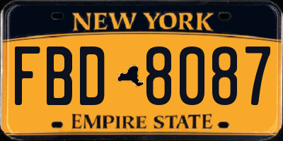 NY license plate FBD8087