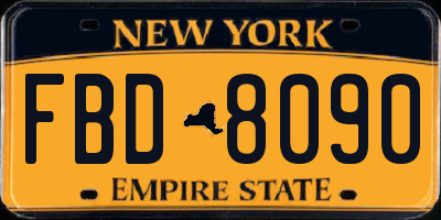 NY license plate FBD8090