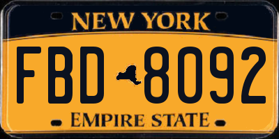 NY license plate FBD8092