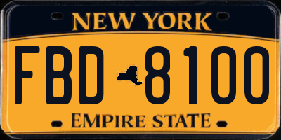 NY license plate FBD8100