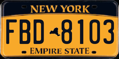 NY license plate FBD8103