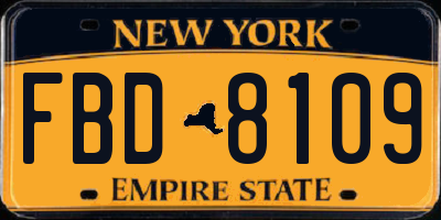 NY license plate FBD8109