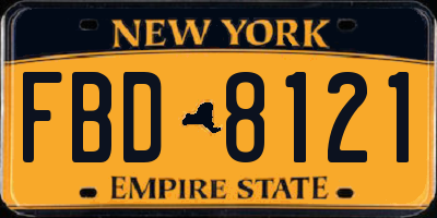 NY license plate FBD8121
