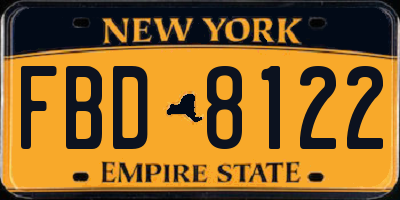 NY license plate FBD8122