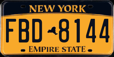 NY license plate FBD8144