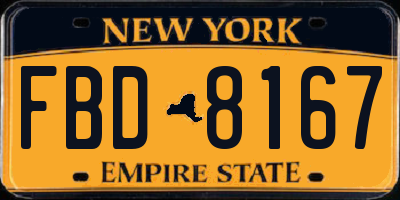 NY license plate FBD8167