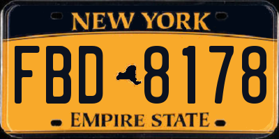 NY license plate FBD8178