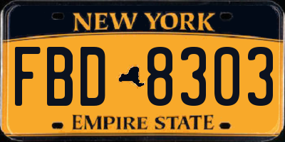 NY license plate FBD8303