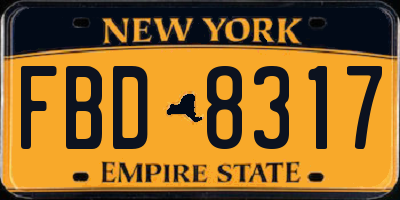 NY license plate FBD8317