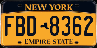 NY license plate FBD8362