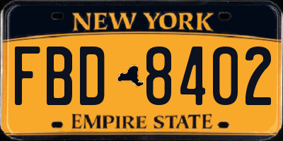 NY license plate FBD8402