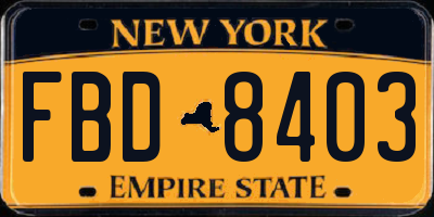 NY license plate FBD8403