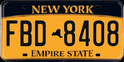 NY license plate FBD8408