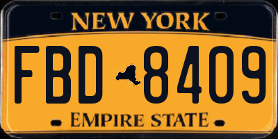 NY license plate FBD8409