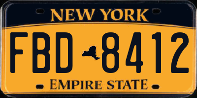 NY license plate FBD8412