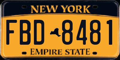 NY license plate FBD8481