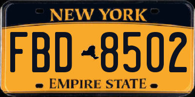 NY license plate FBD8502