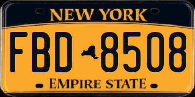 NY license plate FBD8508