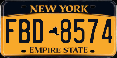 NY license plate FBD8574