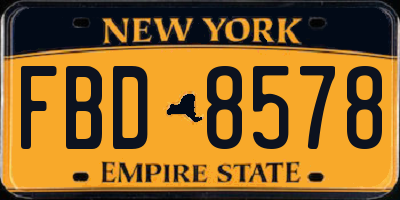 NY license plate FBD8578