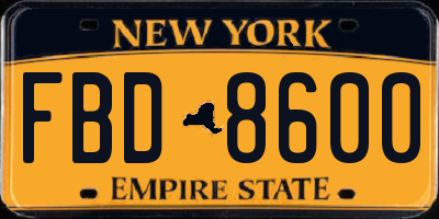 NY license plate FBD8600
