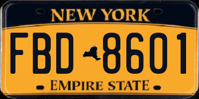 NY license plate FBD8601